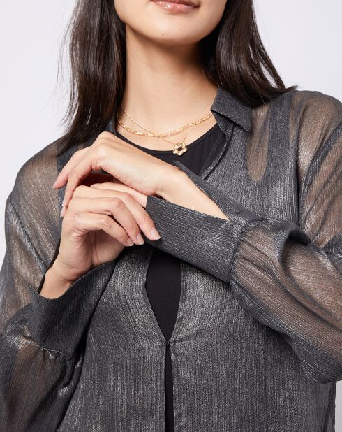 Blouse lurex 2 en 1 gris foncé