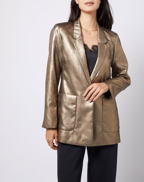 Veste blazer enduit métallisé coupe droite bronze
