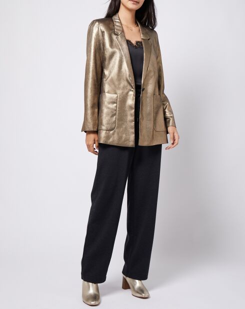 Veste blazer enduit métallisé coupe droite bronze