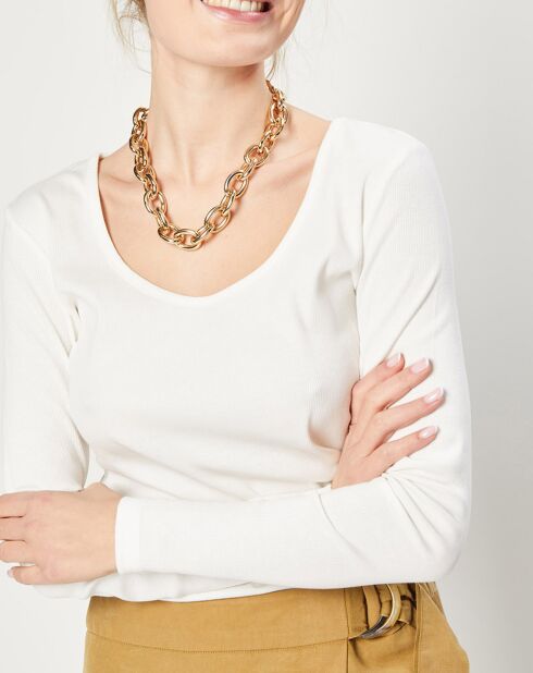 T-Shirt en Coton bio mélangé texture côtelée écru