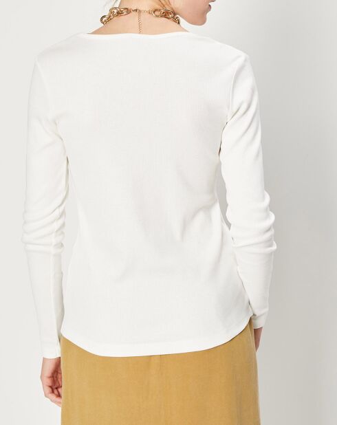 T-Shirt en Coton bio mélangé texture côtelée écru