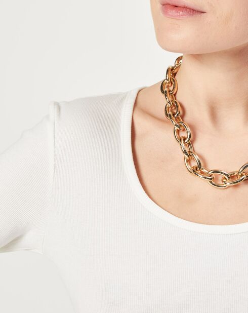 T-Shirt en Coton bio mélangé texture côtelée écru