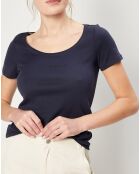 T-shirt en 100% coton biologique à logo en strass bleu marine