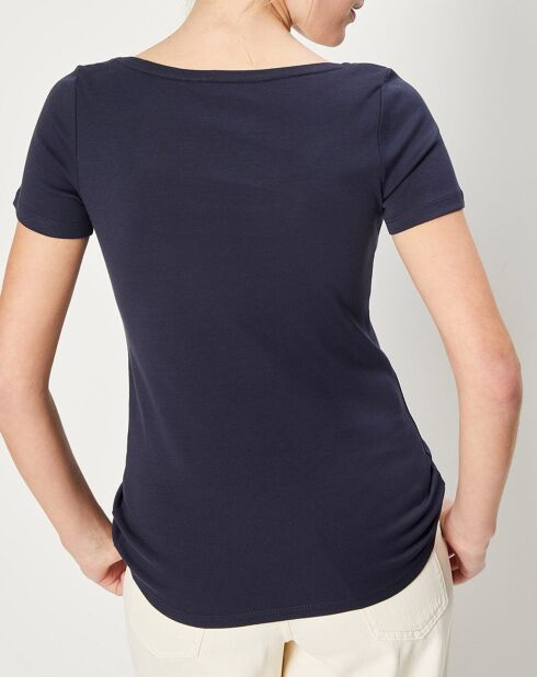 T-shirt en 100% coton biologique à logo en strass bleu marine