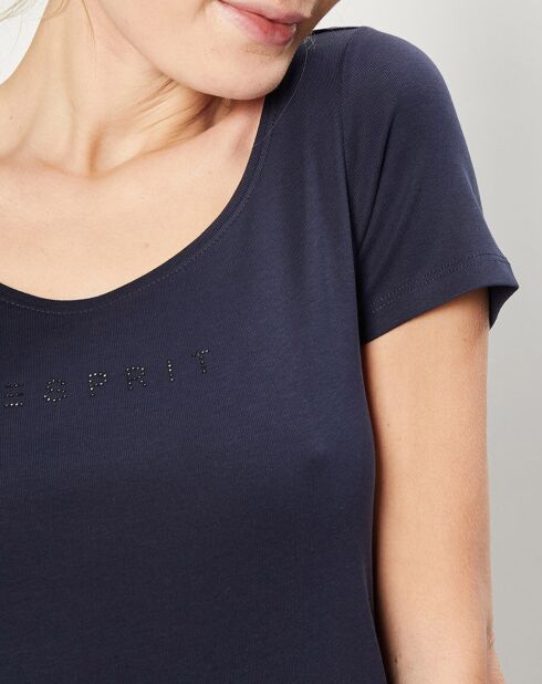 T-shirt en 100% coton biologique à logo en strass bleu marine