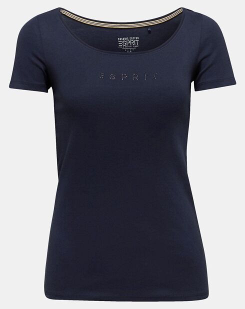 T-shirt en 100% coton biologique à logo en strass bleu marine