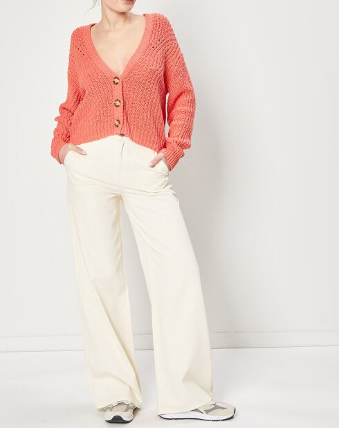 Gilet en Maille mélangée à boutons contrastants rose saumon