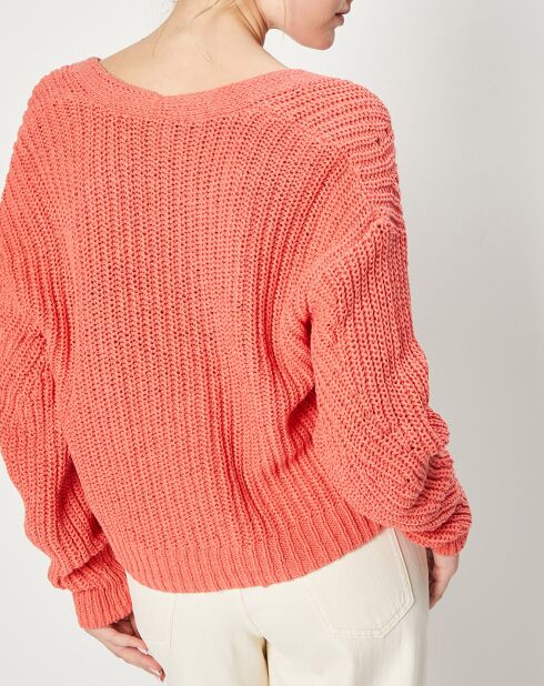 Gilet en Maille mélangée à boutons contrastants rose saumon