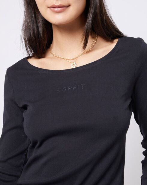 T-Shirt en Coton à logo strass noir