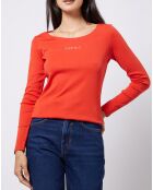 T-Shirt en Coton à logo strass rouge corail