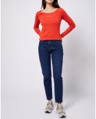 T-Shirt en Coton à logo strass rouge corail