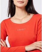 T-Shirt en Coton à logo strass rouge corail
