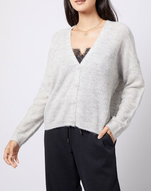 Cardigan en Maille mélangée 4 boutons gris chiné