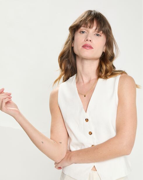 Gilet tailleur en Lin & Coton Voliane ivoire