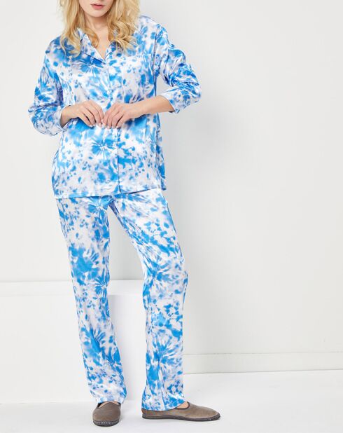 Pyjama satiné Mathilde Tie and Dye bleu/blanc
