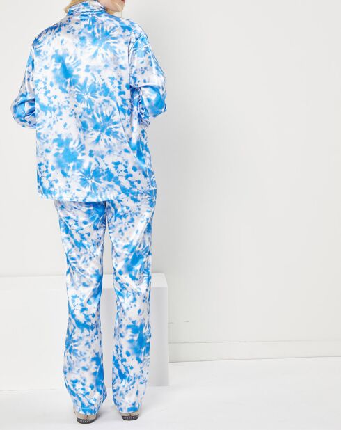 Pyjama satiné Mathilde Tie and Dye bleu/blanc