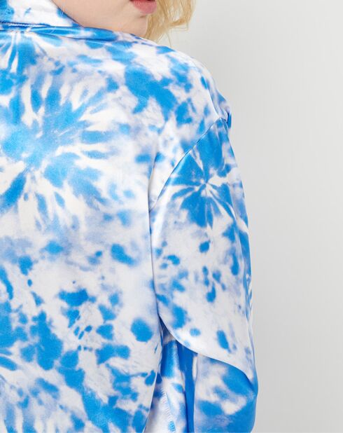 Pyjama satiné Mathilde Tie and Dye bleu/blanc