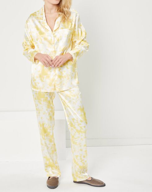 Pyjama satiné Mathilde Tie and Dye jaune/blanc