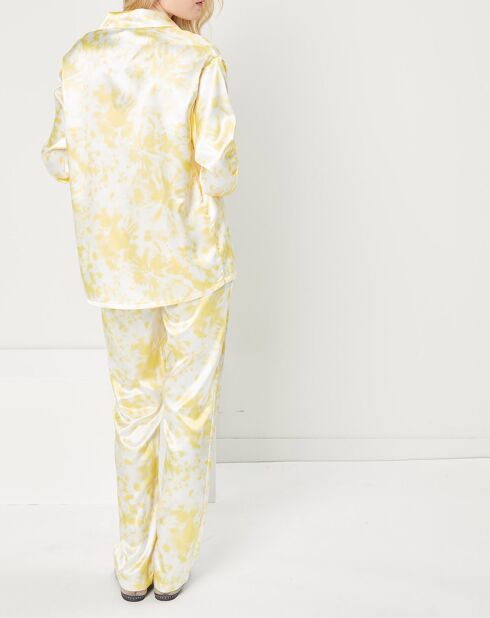 Pyjama satiné Mathilde Tie and Dye jaune/blanc