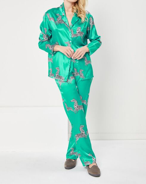 Pyjama satiné Clara imprimé vert émeraude