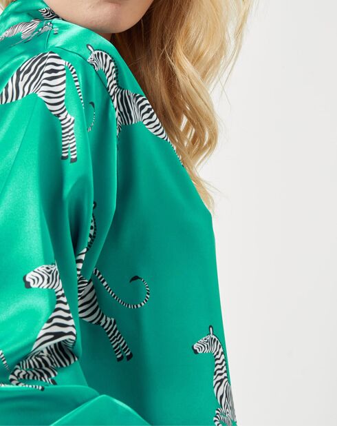 Pyjama satiné Clara imprimé vert émeraude