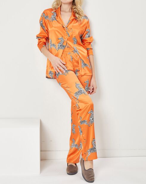 Pyjama satiné Clara imprimé orange