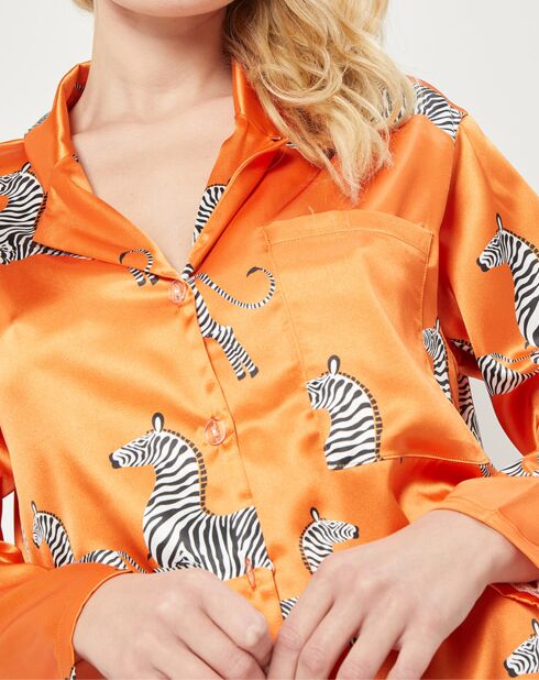 Pyjama satiné Clara imprimé orange