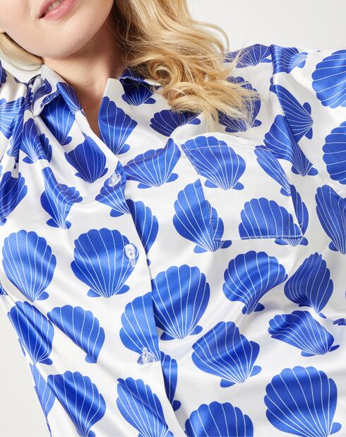 Pyjama satiné Olivia imprimé blanc/bleu