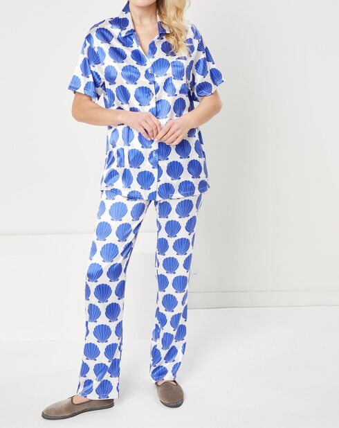 Pyjama satiné Olivia imprimé blanc/bleu