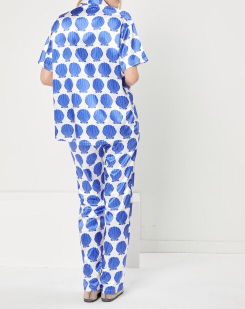 Pyjama satiné Olivia imprimé blanc/bleu