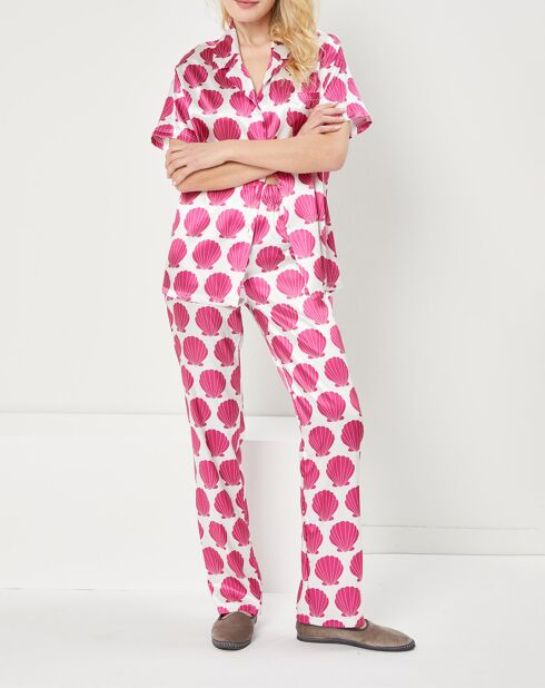 Pyjama satiné Olivia imprimé framboise/blanc