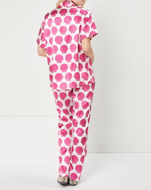 Pyjama satiné Olivia imprimé framboise/blanc