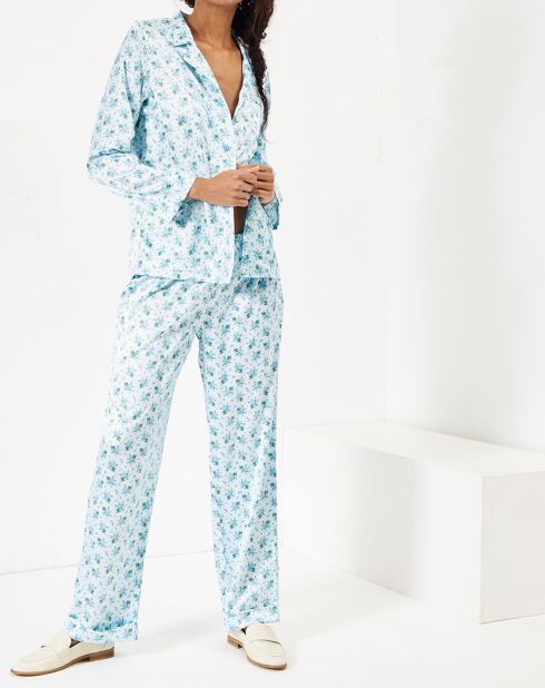 Pyjama satiné Clarisse imprimé bleu ciel