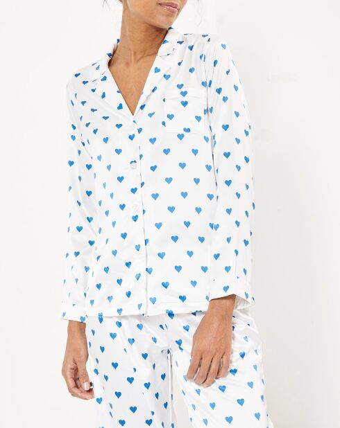 Satin-Pyjama in Herzform mit weiß/blauem Aufdruck