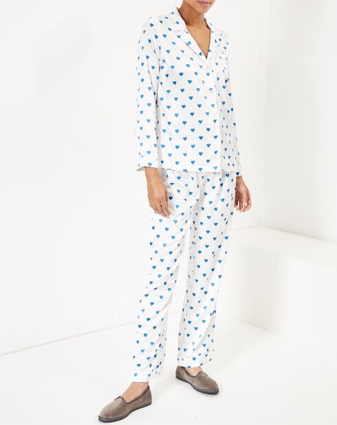 Satin-Pyjama in Herzform mit weiß/blauem Aufdruck