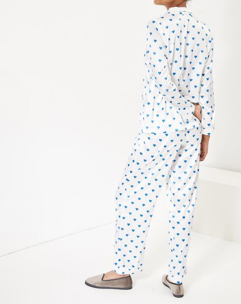 Satin-Pyjama in Herzform mit weiß/blauem Aufdruck
