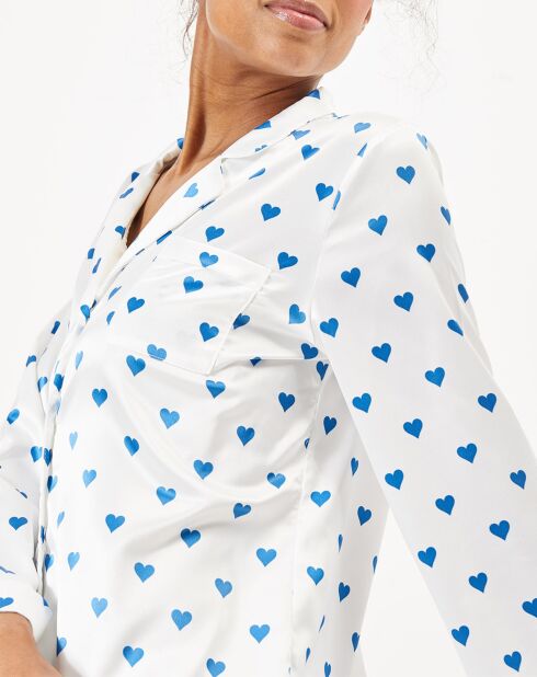 Satin-Pyjama in Herzform mit weiß/blauem Aufdruck