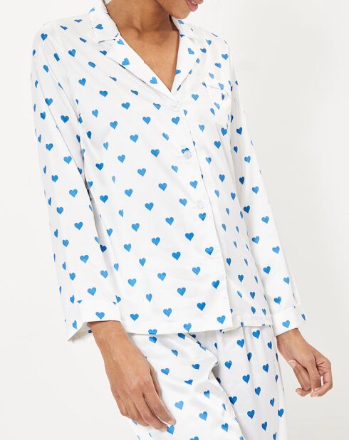 Satin-Pyjama in Herzform mit weiß/blauem Aufdruck