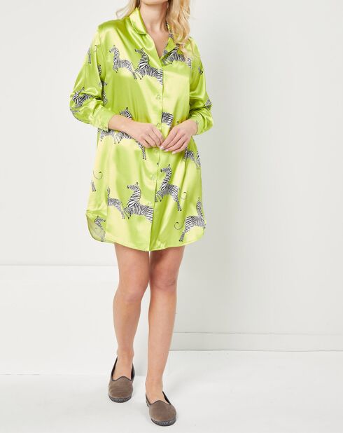 Liquette satiné Louise imprimée vert anis