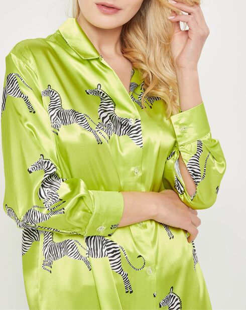 Liquette satiné Louise imprimée vert anis