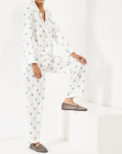 Pyjama satiné Eye blanc/bleu/doré
