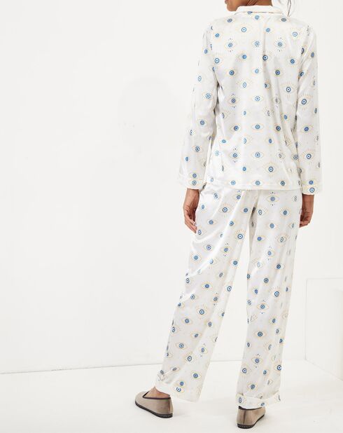 Pyjama satiné Eye blanc/bleu/doré