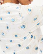 Pyjama satiné Eye blanc/bleu/doré
