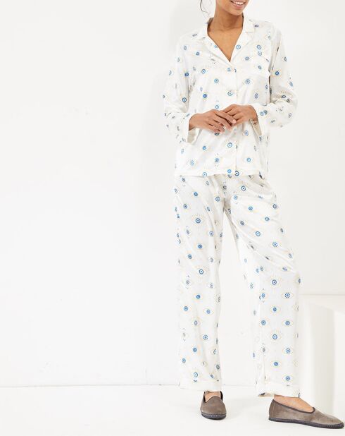 Pyjama satiné Eye blanc/bleu/doré