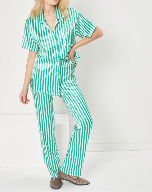 Pyjama satiné Charlie à rayures vert/blanc