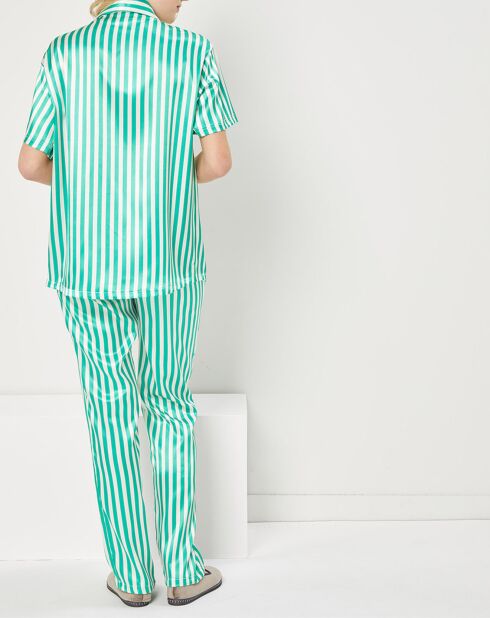 Pyjama satiné Charlie à rayures vert/blanc