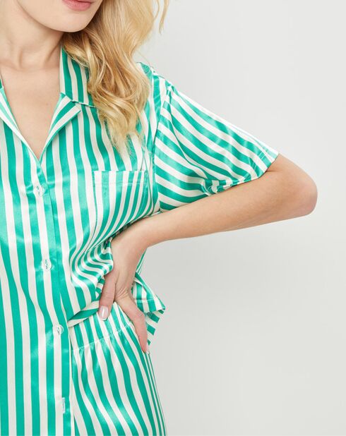 Pyjama satiné Charlie à rayures vert/blanc