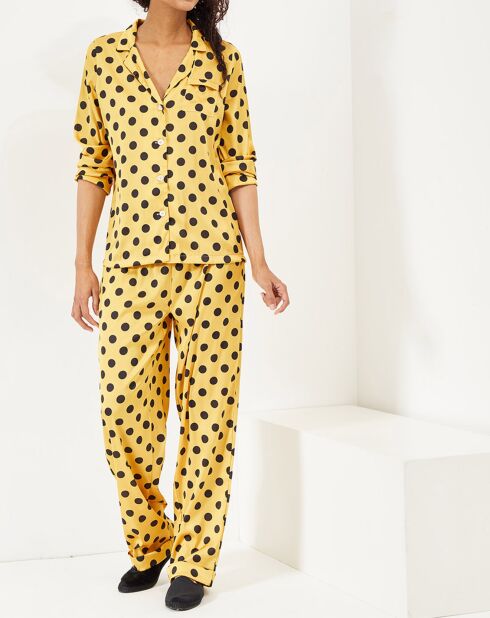Pyjama satiné Emile à pois ocre/noir