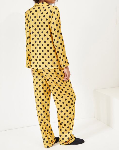 Pyjama satiné Emile à pois ocre/noir