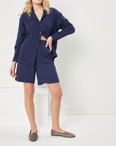 Pyjama 100% Gaze de Coton Maria Intemporel bleu marine
